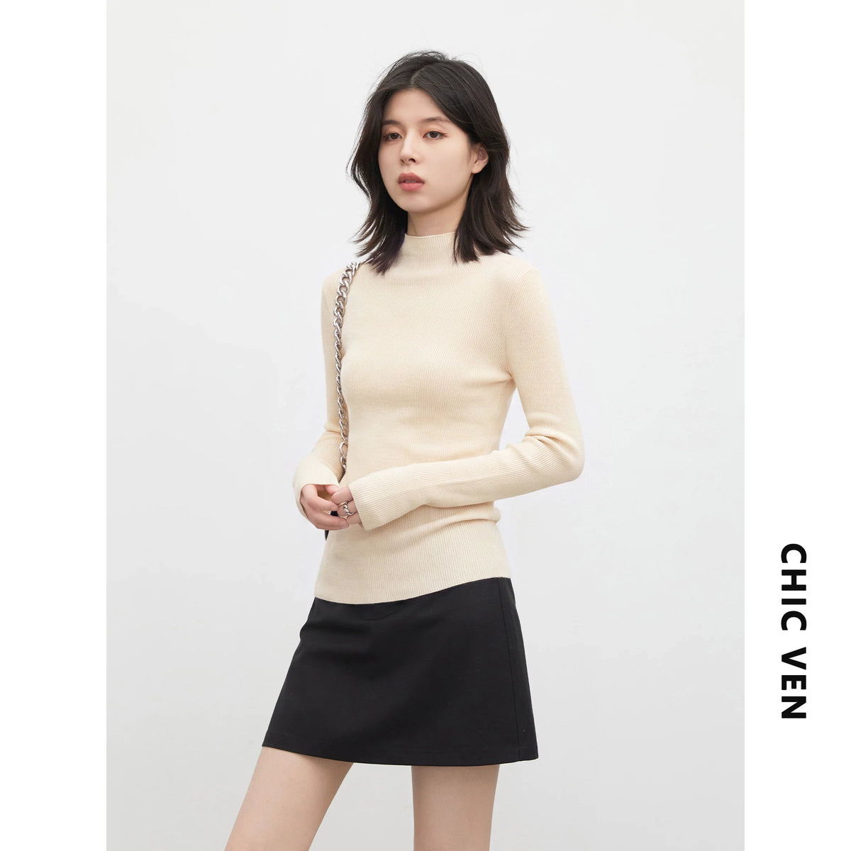 CHIC VEN New Women Half Turtleneck Sweater Solid Semi High Neck Knitted Pullovers Slim Female Basic Pullovers Spring Autumn 2026