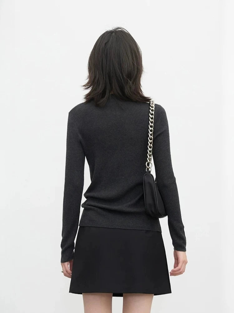 CHIC VEN New Women Half Turtleneck Sweater Solid Semi High Neck Knitted Pullovers Slim Female Basic Pullovers Spring Autumn 2026