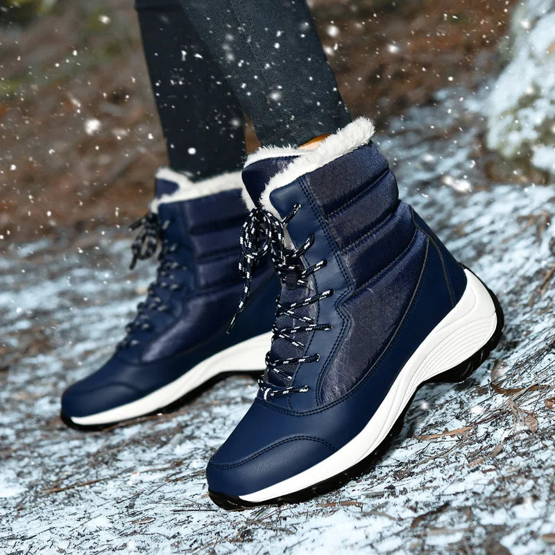 Women Boots Waterproof Heels  For Winter  Tren Platform Ankle Boots Keep Warm Snow Shoes Plush Outdoor Short