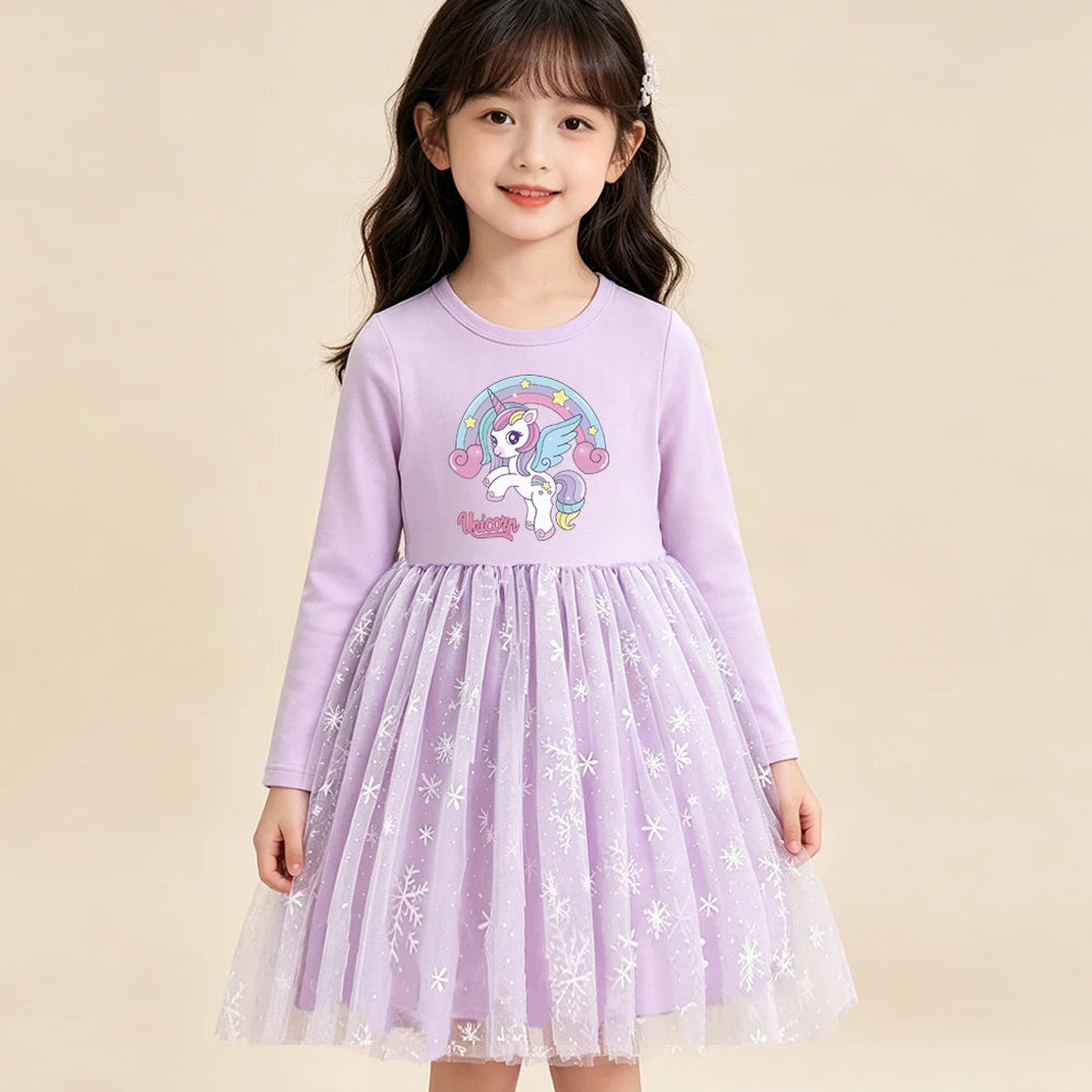 New Girls Dress Spring Autumn Kids Long Sleeve Princess Dress For Children Fashion Clothes Baby Birthday Party Clothing Unicorn