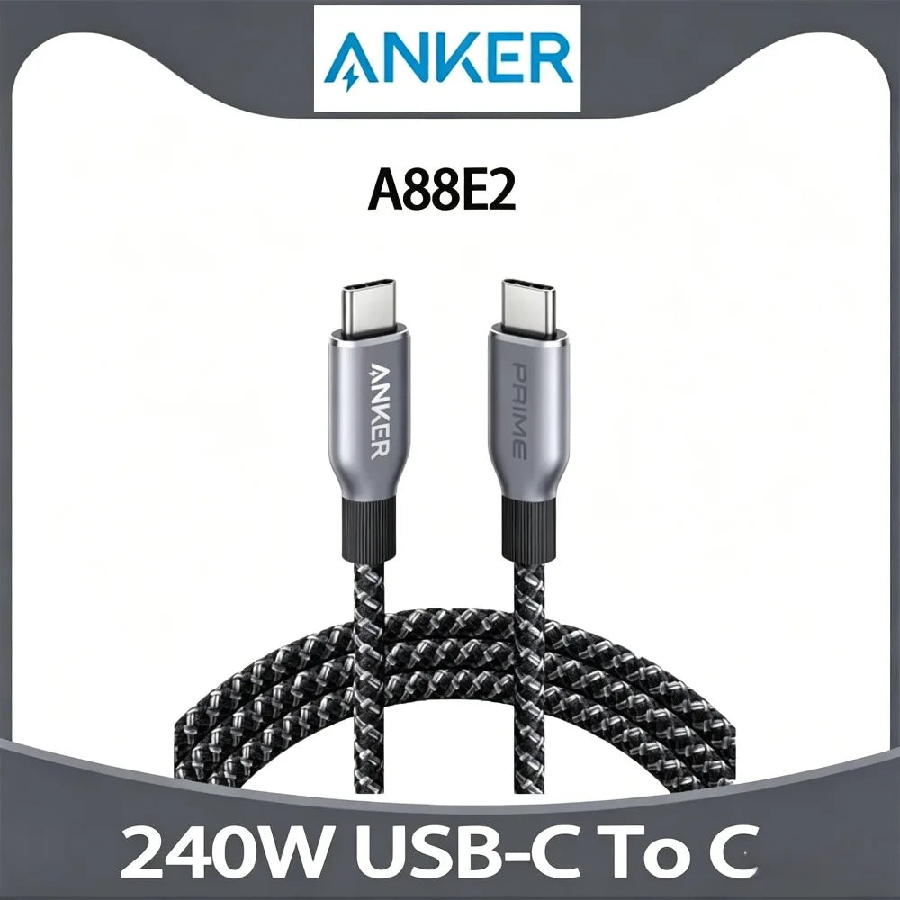 Anker Prime USB C to USB C Cable, 240W 3ft 6ft Fast Charging USB C Cable, Upcycled-Braided Nylon With 100-Year Bend Durability