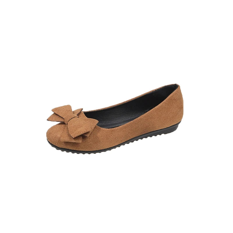 Women Sweet Big Bow Flats Shoes Soft Suede Round