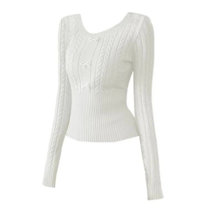 Women Harajuku Korean Subculture Gothic Knit Sweater Slim Fit Pullover Casual Solid Color Elegant Chic Streetwear Jumpers