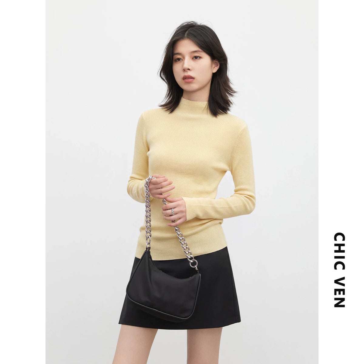 CHIC VEN New Women Half Turtleneck Sweater Solid Semi High Neck Knitted Pullovers Slim Female Basic Pullovers Spring Autumn 2026