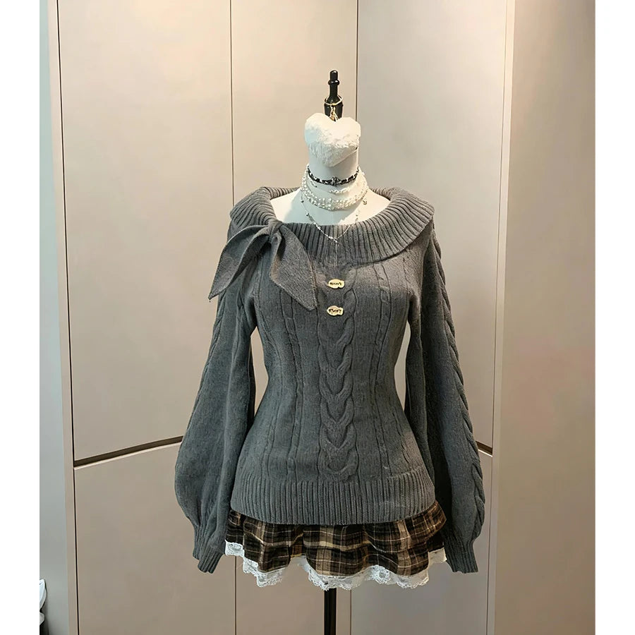 Women Harajuku Korean Subculture Gothic Knit Sweater Slim Fit Pullover Casual Solid Color Elegant Chic Streetwear Jumpers