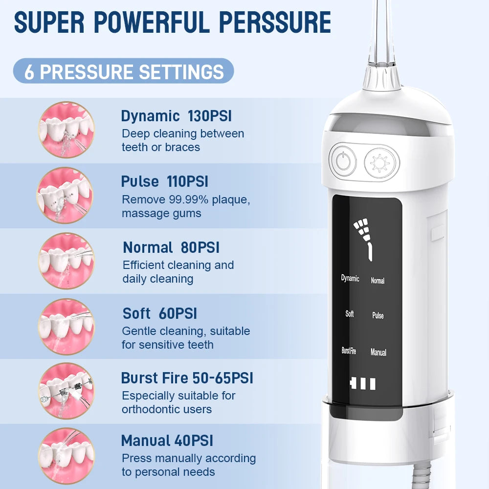 Schoben Water Flossers for Teeth 180ML Oral Irrigator Rechargeable Portable Dental 6 Modes Water Tank Waterproof Teeth Cleaner