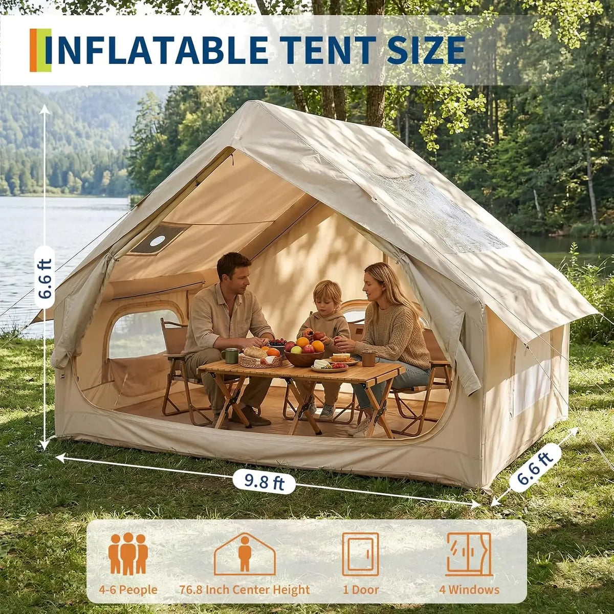 Garvee 6㎡ Inflatable Camping Tent with Stove Jack TPU Skylight Oxford 4 Season Waterproof Luxury Glamping Air Cabin Tent 4 people