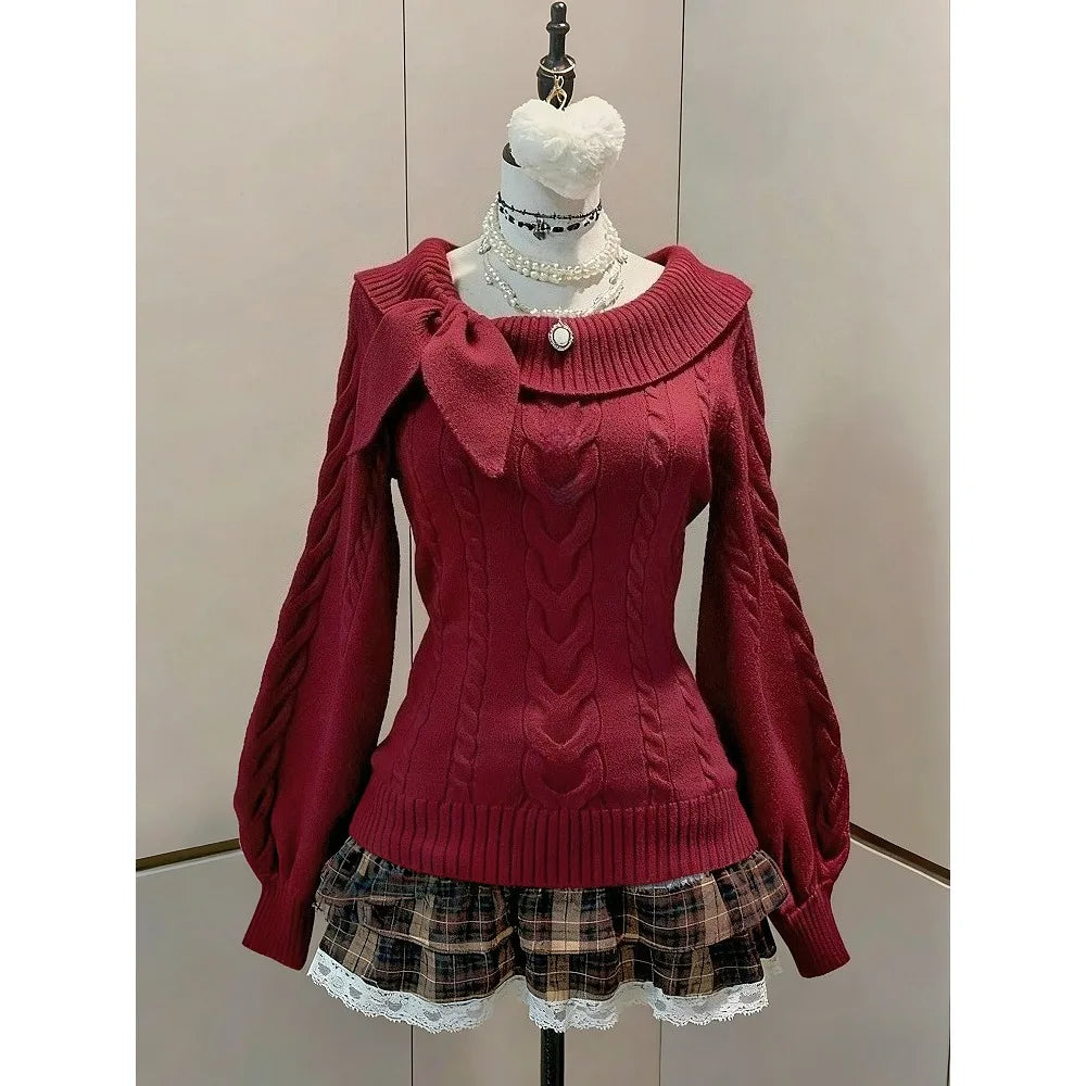 Women Harajuku Korean Subculture Gothic Knit Sweater Slim Fit Pullover Casual Solid Color Elegant Chic Streetwear Jumpers