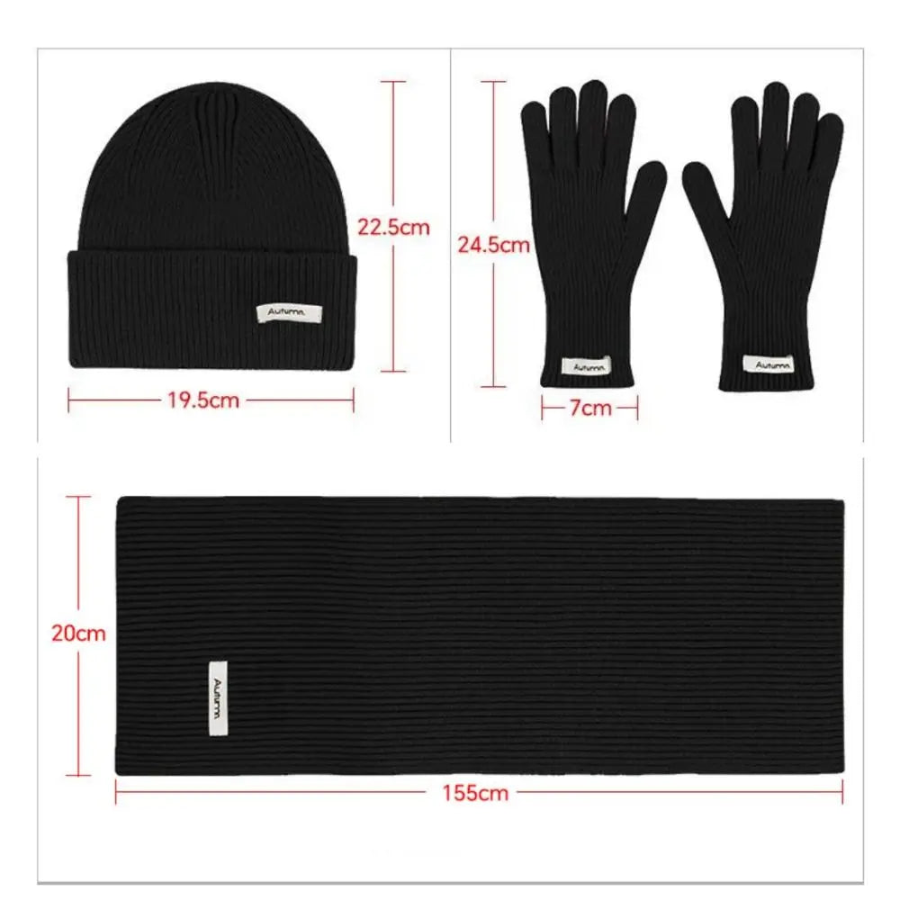 Red Hat Scarf Gloves Set Warm Cotton Thickened Knitted Woolen Cap Ear Protection New Year Winter Beanie Hats Christmas Gift