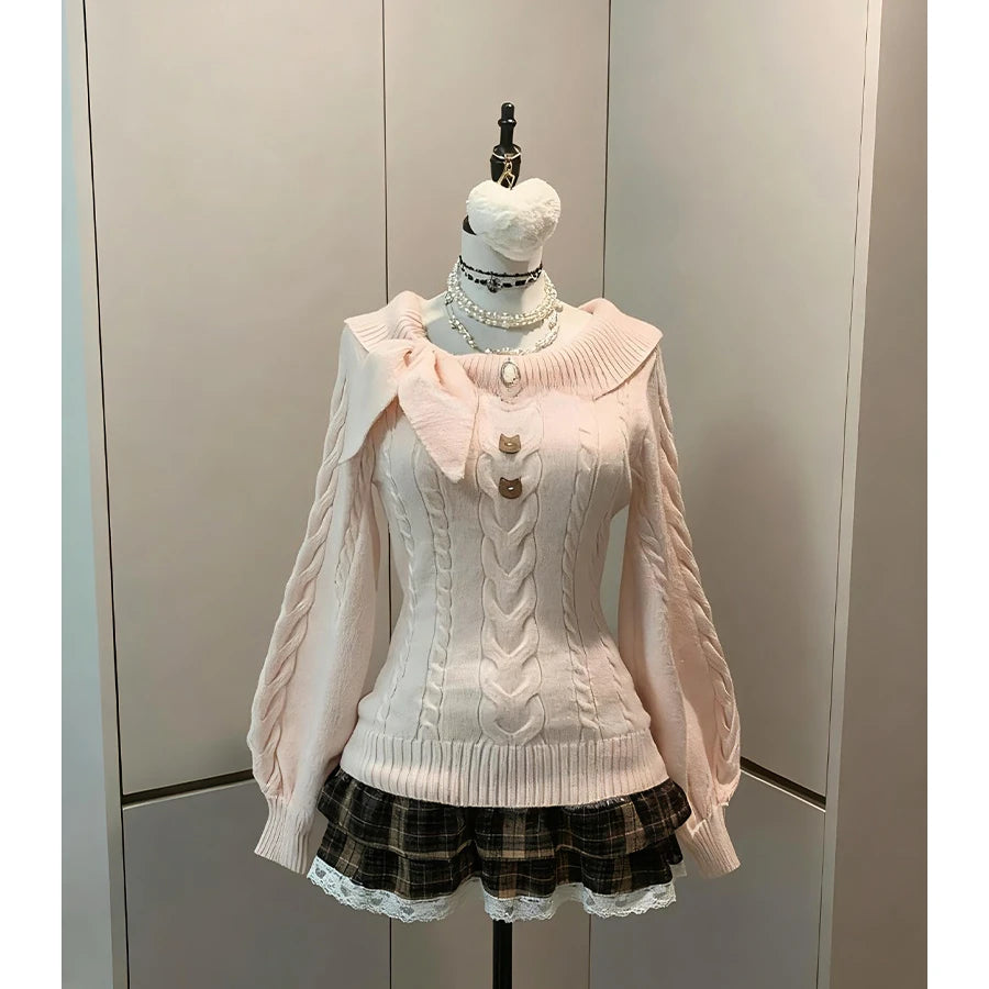 Women Harajuku Korean Subculture Gothic Knit Sweater Slim Fit Pullover Casual Solid Color Elegant Chic Streetwear Jumpers