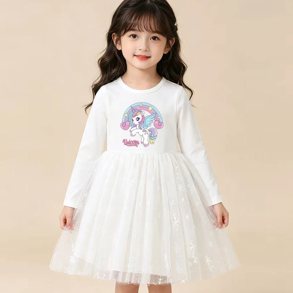 New Girls Dress Spring Autumn Kids Long Sleeve Princess Dress For Children Fashion Clothes Baby Birthday Party Clothing Unicorn