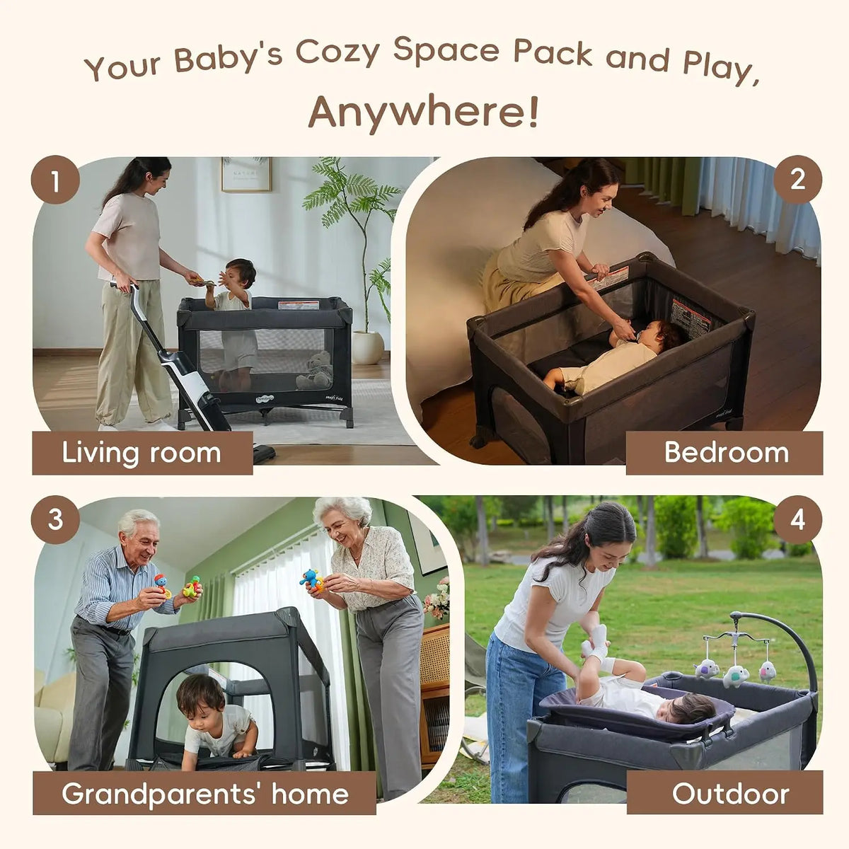 Pamo Babe Magic Fold Pack and Play with Bassinet 1 Step Set Foldable Playards Baby Playard with Changing Table Portable Playpen