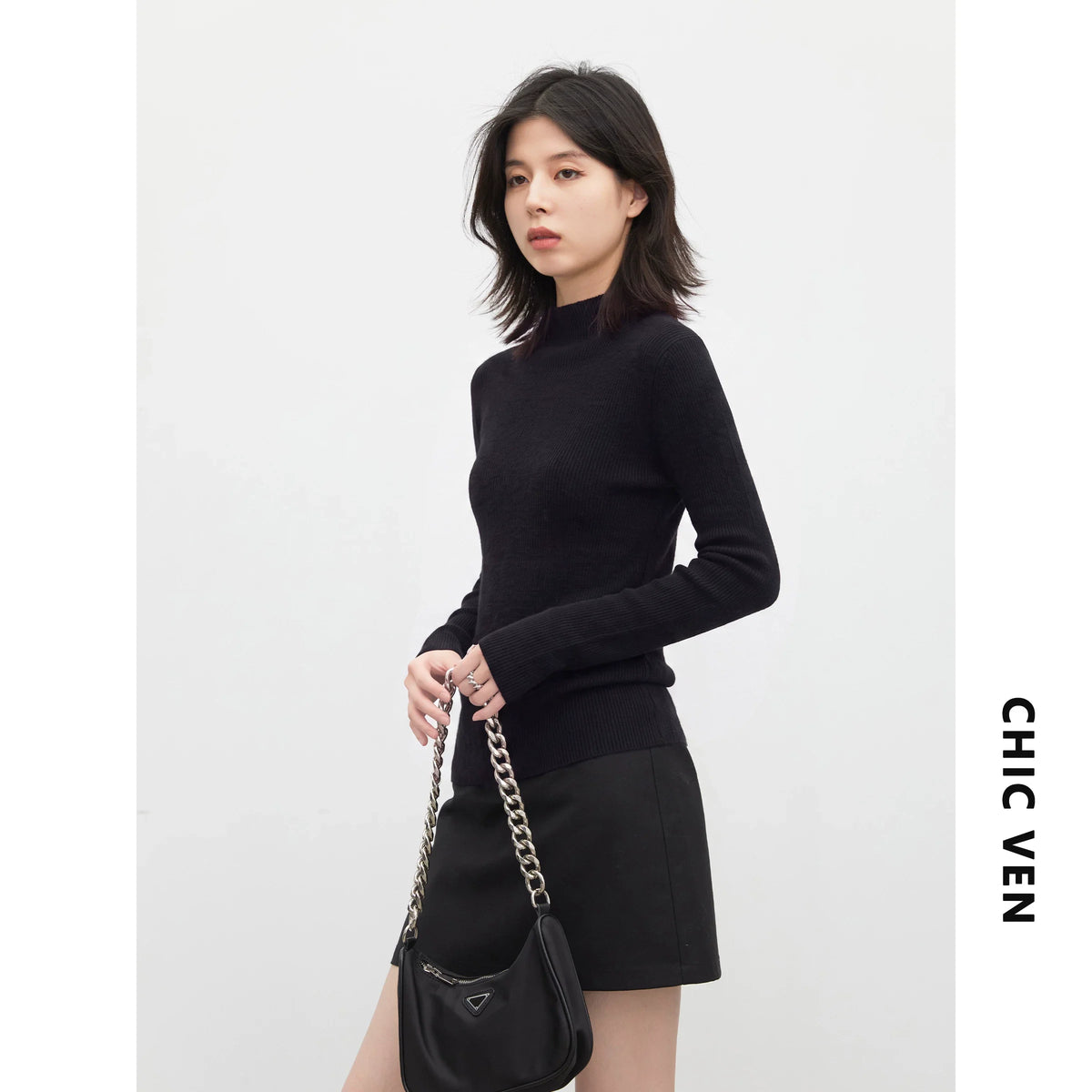 CHIC VEN New Women Half Turtleneck Sweater Solid Semi High Neck Knitted Pullovers Slim Female Basic Pullovers Spring Autumn 2026