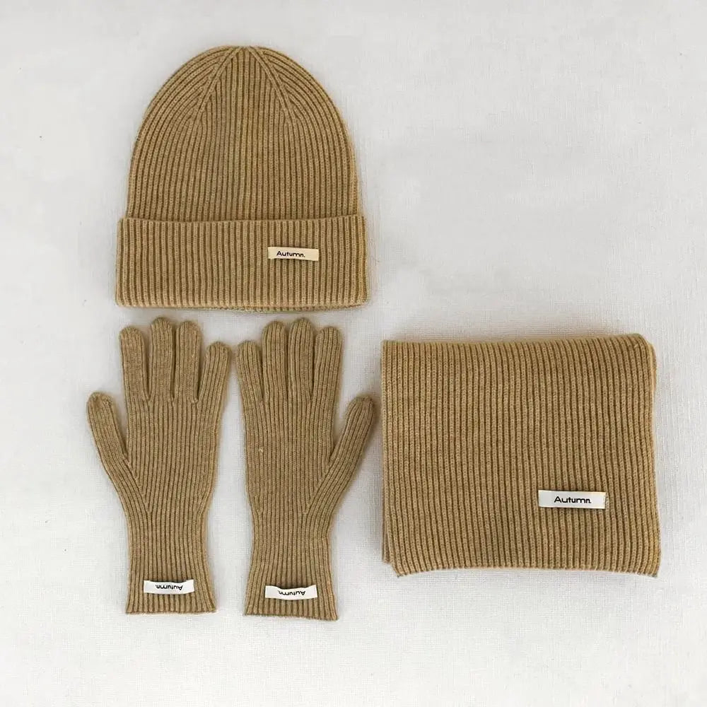 Red Hat Scarf Gloves Set Warm Cotton Thickened Knitted Woolen Cap Ear Protection New Year Winter Beanie Hats Christmas Gift