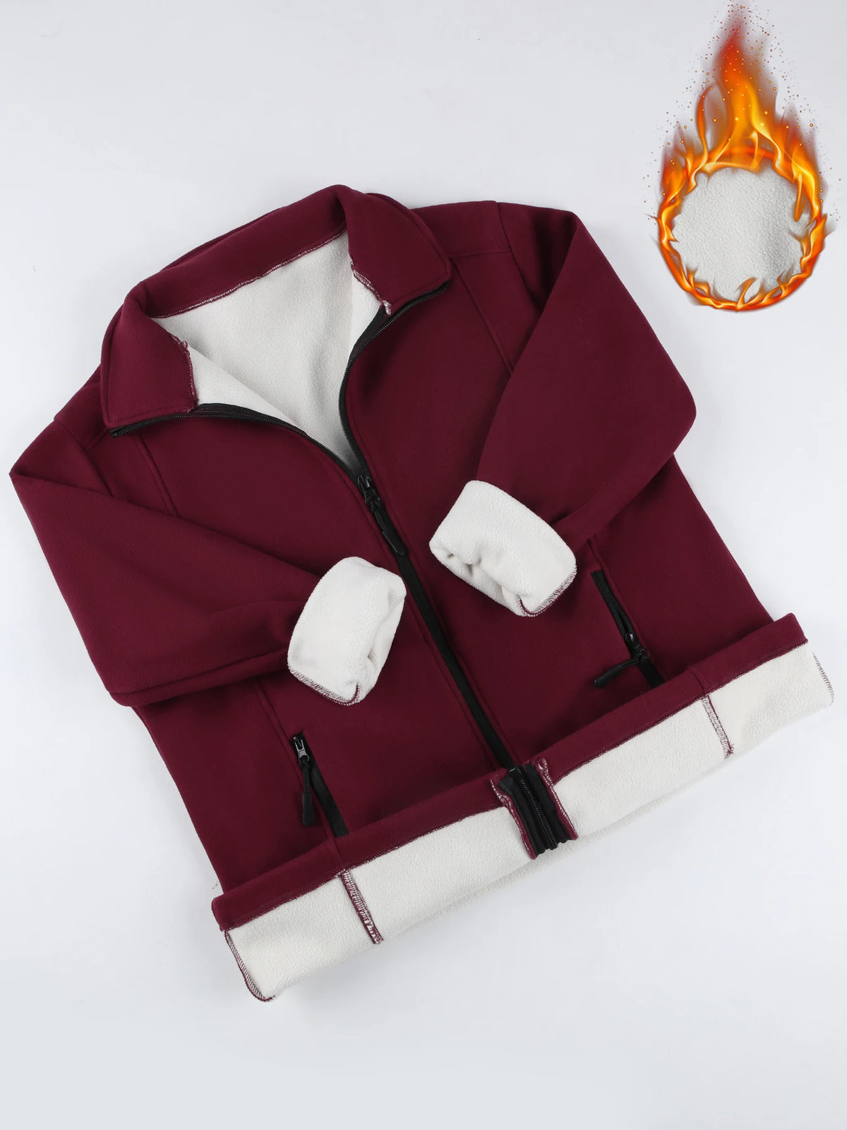 Women Thickened Fleece Pocket Jacket For Fall Winter Outdoor Fashionable Warm Lined Hooded Full Zipper Long Sleeve Casual Coat