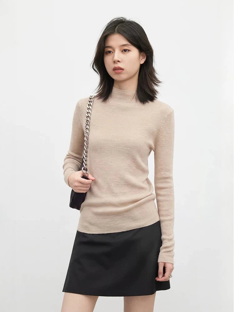 CHIC VEN New Women Half Turtleneck Sweater Solid Semi High Neck Knitted Pullovers Slim Female Basic Pullovers Spring Autumn 2026