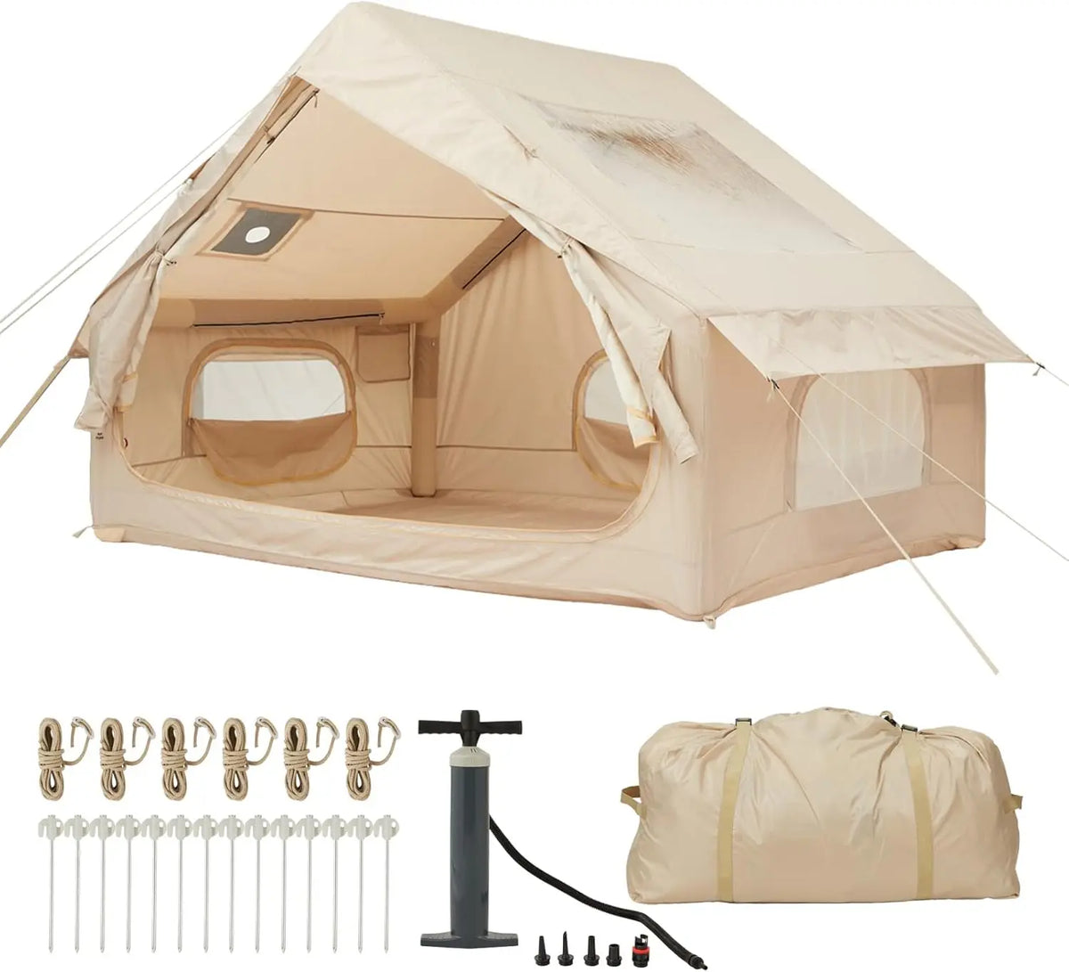 Garvee 6㎡ Inflatable Camping Tent with Stove Jack TPU Skylight Oxford 4 Season Waterproof Luxury Glamping Air Cabin Tent 4 people