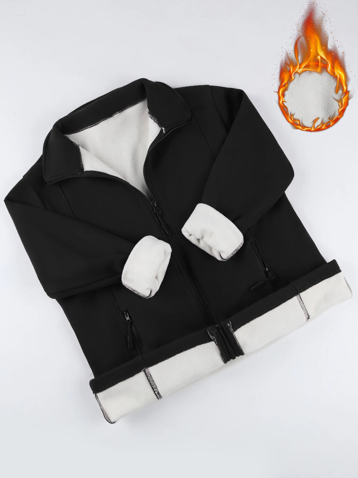 Women Thickened Fleece Pocket Jacket For Fall Winter Outdoor Fashionable Warm Lined Hooded Full Zipper Long Sleeve Casual Coat