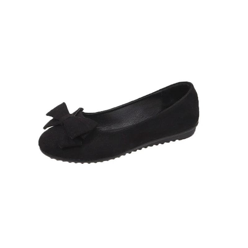 Women Sweet Big Bow Flats Shoes Soft Suede Round