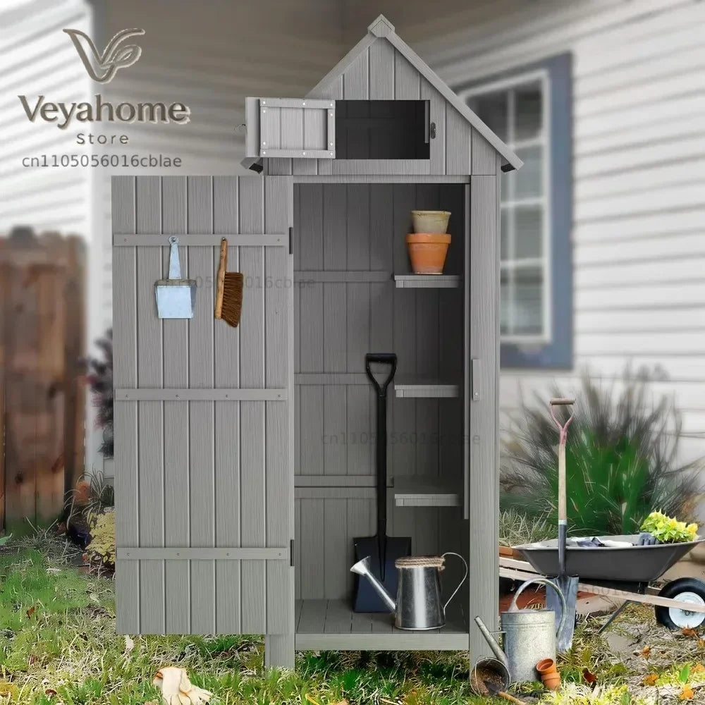 y Outdoor Storage Shed with Floor, 70” Tall Water-Resistant, Wooden Garden Tool Storages Cabinet, Outdoor Storage Room