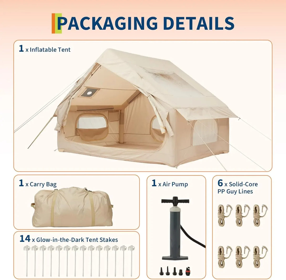 Garvee 6㎡ Inflatable Camping Tent with Stove Jack TPU Skylight Oxford 4 Season Waterproof Luxury Glamping Air Cabin Tent 4 people