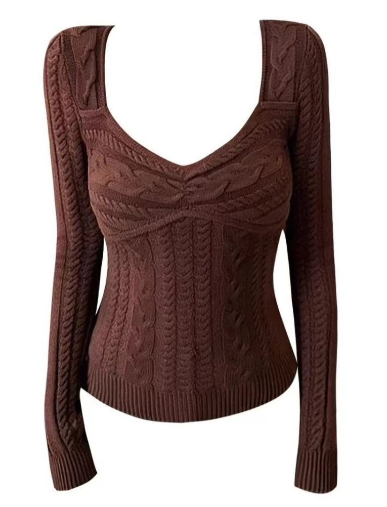 Women Harajuku Korean Subculture Gothic Knit Sweater Slim Fit Pullover Casual Solid Color Elegant Chic Streetwear Jumpers