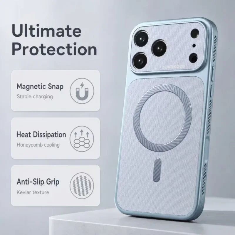 Technology Woven Heat Dissipation Magnetic Phone Case For iPhone 12 13 14 15 16 17 18 Pro Max For Magsafe Wireless Charging Case