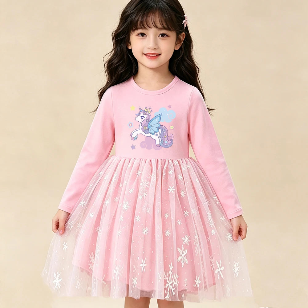 New Girls Dress Spring Autumn Kids Long Sleeve Princess Dress For Children Fashion Clothes Baby Birthday Party Clothing Unicorn