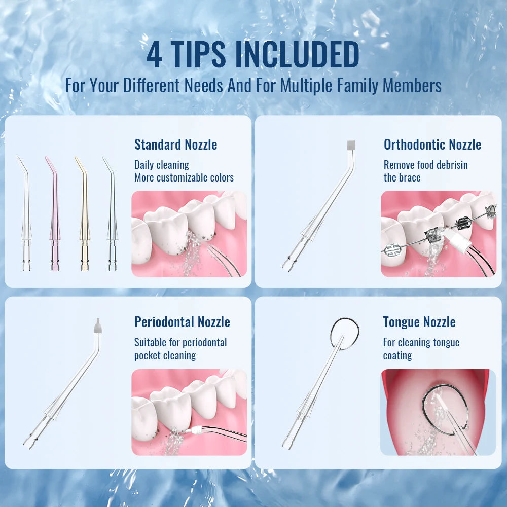Schoben Water Flossers for Teeth 180ML Oral Irrigator Rechargeable Portable Dental 6 Modes Water Tank Waterproof Teeth Cleaner