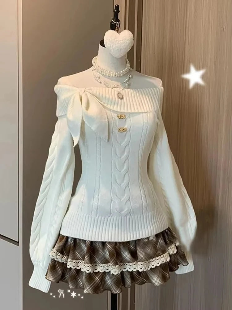 Women Harajuku Korean Subculture Gothic Knit Sweater Slim Fit Pullover Casual Solid Color Elegant Chic Streetwear Jumpers