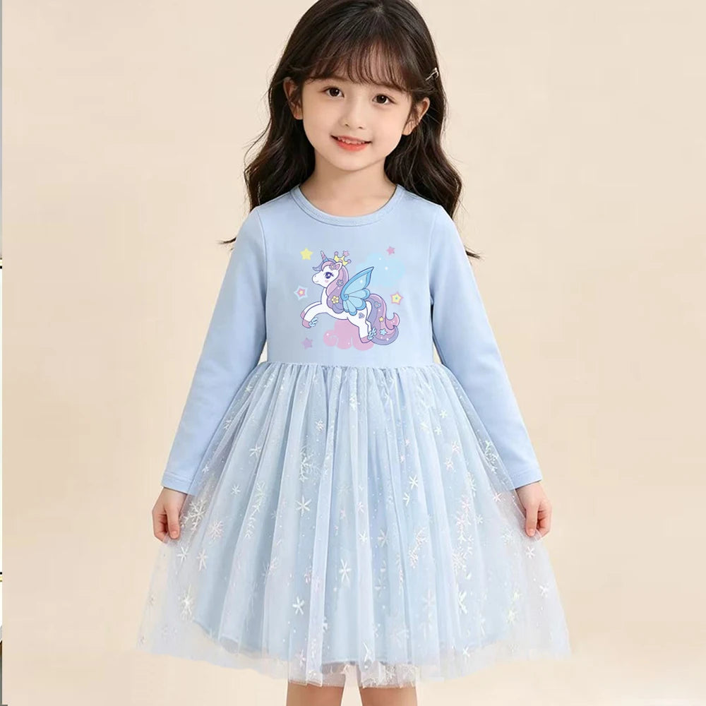 New Girls Dress Spring Autumn Kids Long Sleeve Princess Dress For Children Fashion Clothes Baby Birthday Party Clothing Unicorn
