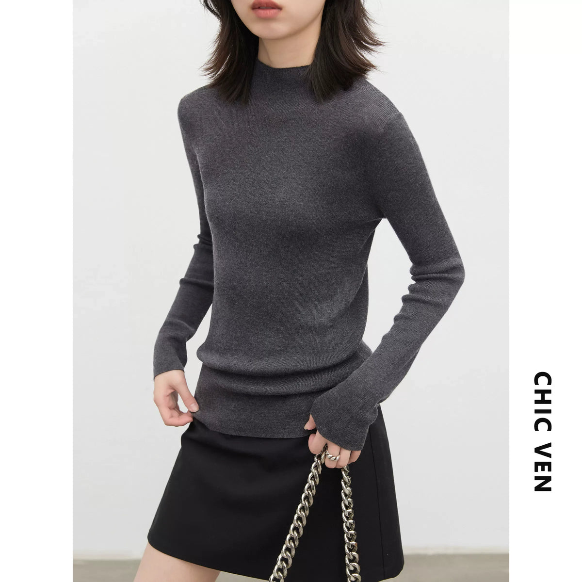 CHIC VEN New Women Half Turtleneck Sweater Solid Semi High Neck Knitted Pullovers Slim Female Basic Pullovers Spring Autumn 2026
