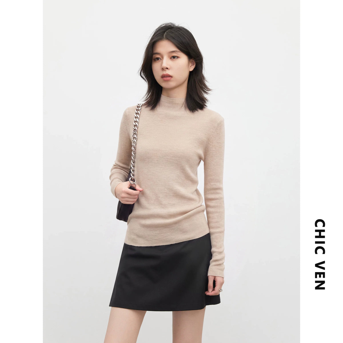CHIC VEN New Women Half Turtleneck Sweater Solid Semi High Neck Knitted Pullovers Slim Female Basic Pullovers Spring Autumn 2026