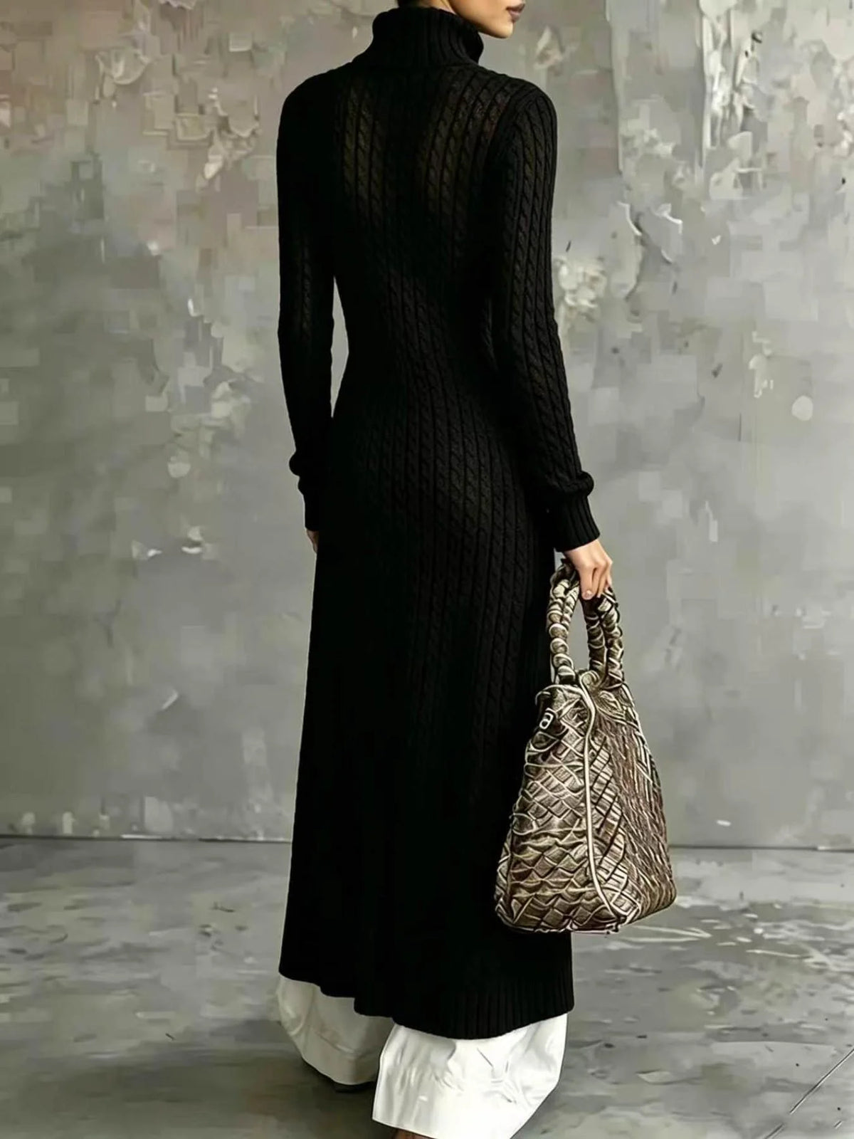 Women's Long Black Knit Cardigan Autumn Winter 2026 High Neck Open Front Oversized Cable Knit Sweater Coat Casual Jumper
