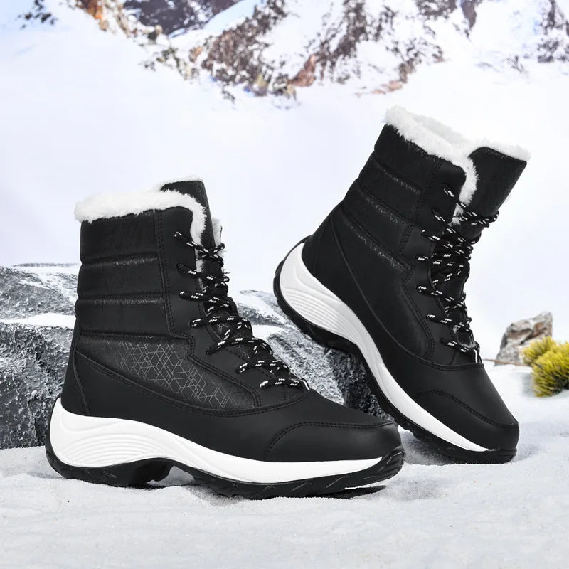 Women Boots Waterproof Heels  For Winter  Tren Platform Ankle Boots Keep Warm Snow Shoes Plush Outdoor Short