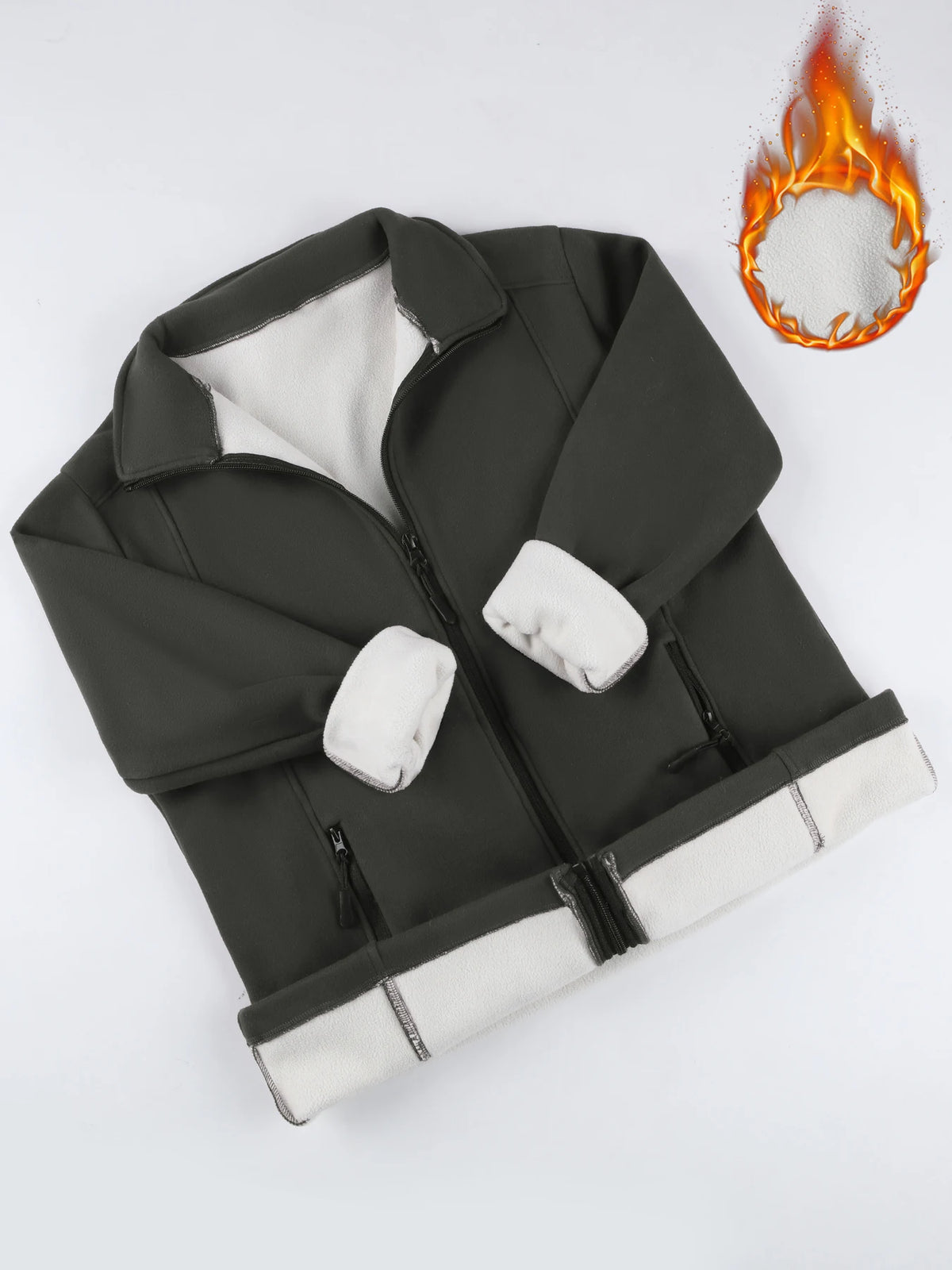 Women Thickened Fleece Pocket Jacket For Fall Winter Outdoor Fashionable Warm Lined Hooded Full Zipper Long Sleeve Casual Coat