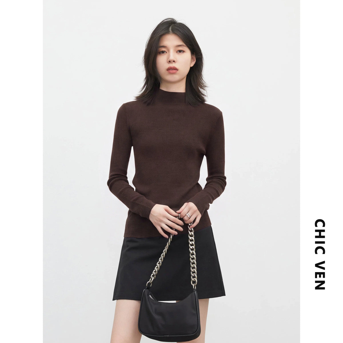 CHIC VEN New Women Half Turtleneck Sweater Solid Semi High Neck Knitted Pullovers Slim Female Basic Pullovers Spring Autumn 2026