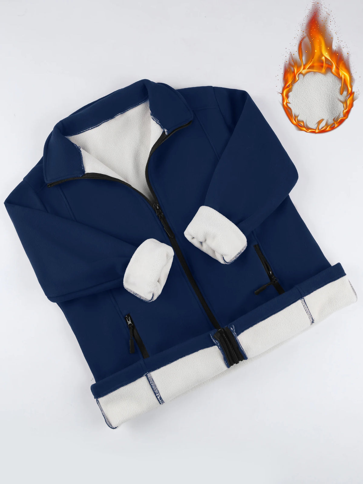 Women Thickened Fleece Pocket Jacket For Fall Winter Outdoor Fashionable Warm Lined Hooded Full Zipper Long Sleeve Casual Coat