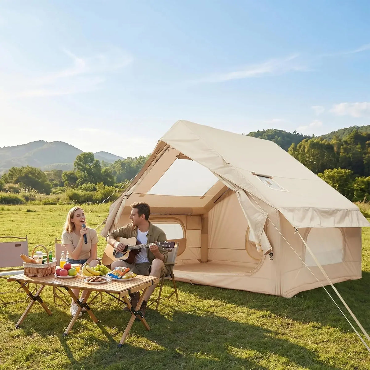 Garvee 6㎡ Inflatable Camping Tent with Stove Jack TPU Skylight Oxford 4 Season Waterproof Luxury Glamping Air Cabin Tent 4 people
